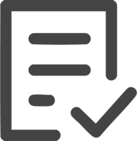 Icon eines Dokuments mit Häkchen, das auf eine abgeschlossene Aufgabe oder bestätigte Information hinweist. Es symbolisiert die Bestätigung oder das Einreichen von Unterlagen.