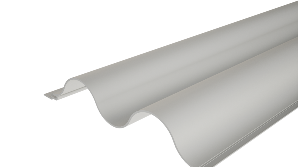 PREFA ekstrudert profil Bølge 34/100 med bølgeformet overflate, for fasadeutforming eller balkongkledning.