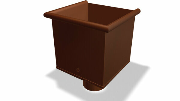 PREFA vannoppsamler, tilgjengelig i størrelsene Ø 80, 100, 120 og 150 mm, brukes til oppsamling og målrettet avledning av regnvann i takavløpssystemer.