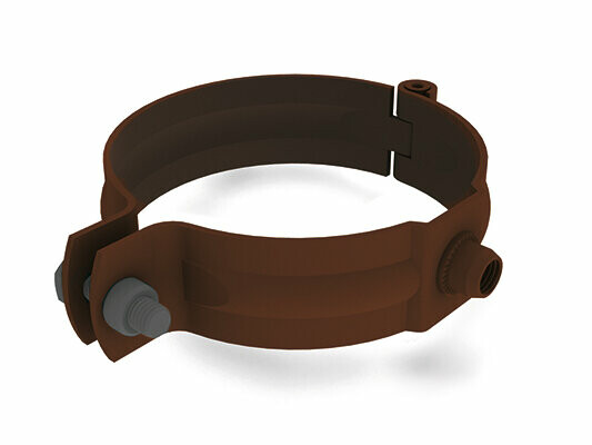 PREFA rørklammer for nedløpsrør, brun, Ø 60, 80, 100, 120, 150 mm, med M10 gjenger uten stift, stabil festeløsning for nedløpsrør.